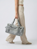 Skylaris Wanderer Duffel in Stone, front view, premium travel duffel bag